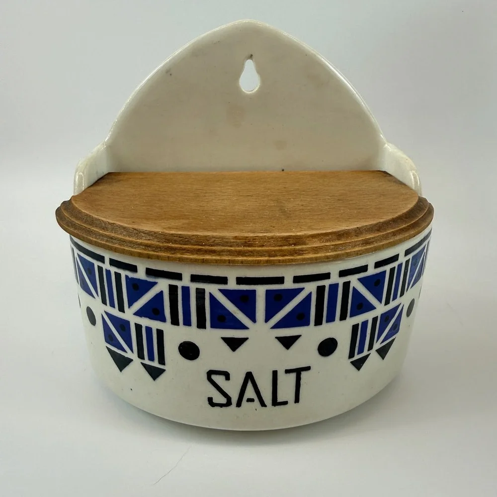 Art Deco Czech Pottery Canister Set Salt Box Yvonne Czechoslovakia Cobalt Blue